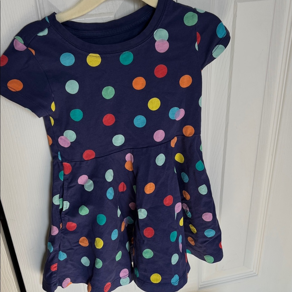Primary Kids Dress - Navy with Multicolor Polka Dots